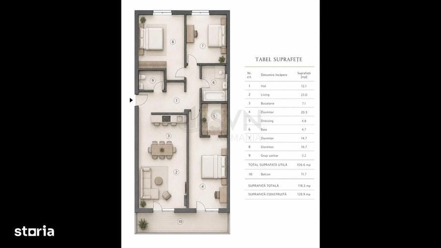 Apartament cu 4 camere decomandat, mobilat în Timpuri Noi