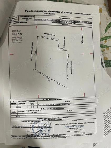 Teren de 5300 mp, în Merișani