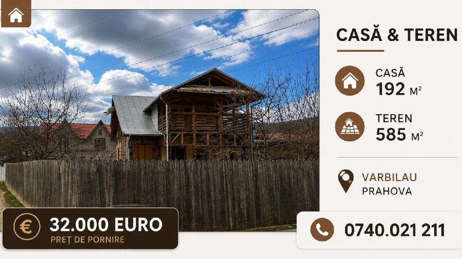 Casă individuală cu 3 camere cu Teren 585 Mp în Vărbilău