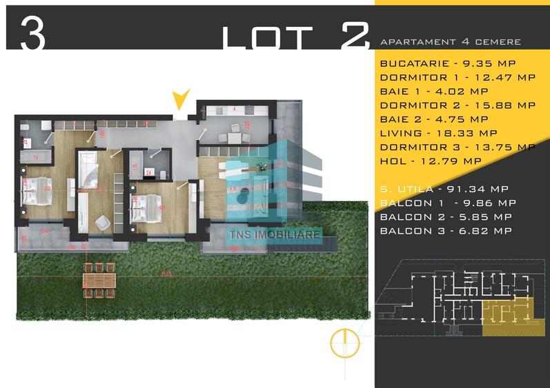 Apartament cu 4 camere în Titan
