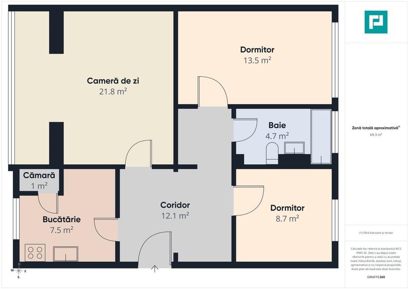 Apartament cu 3 camere, mobilat în Central