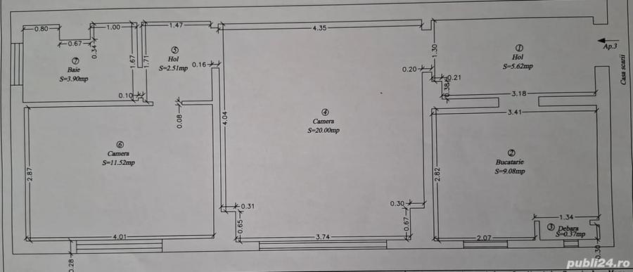 Apartament cu 2 camere semidecomandat în Central
