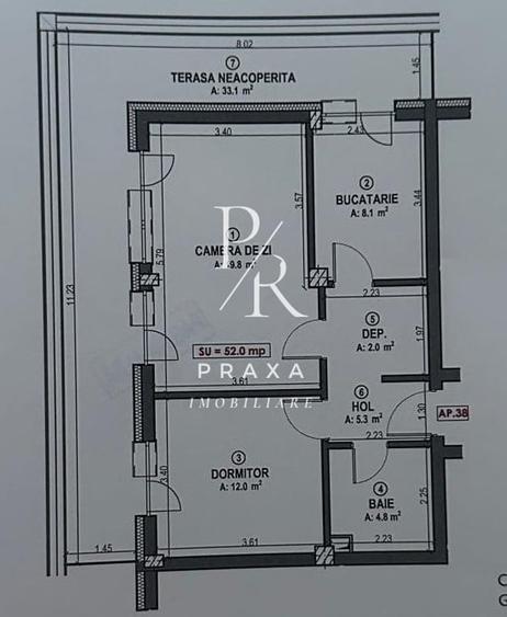 Ap 2 camere decomandate, finisat, 52 mp, 34 mp terasa, garaj, zona Terra! - 8
