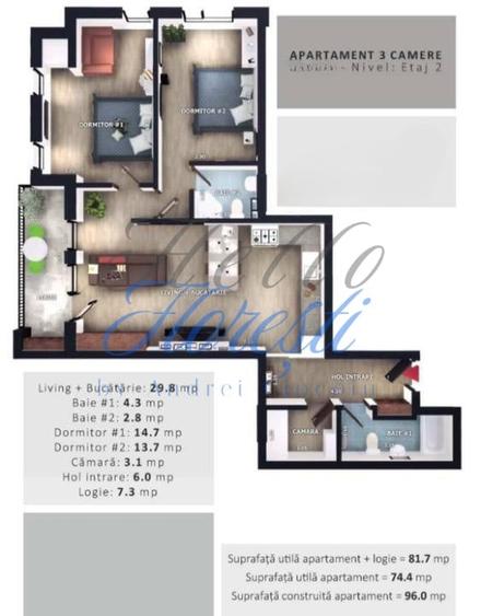 Apartament 3 camere, 74,4 mp | Zona Vivo | Floresti | - 2