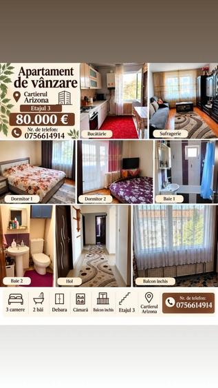Apartament cu 3 camere decomandat în Central