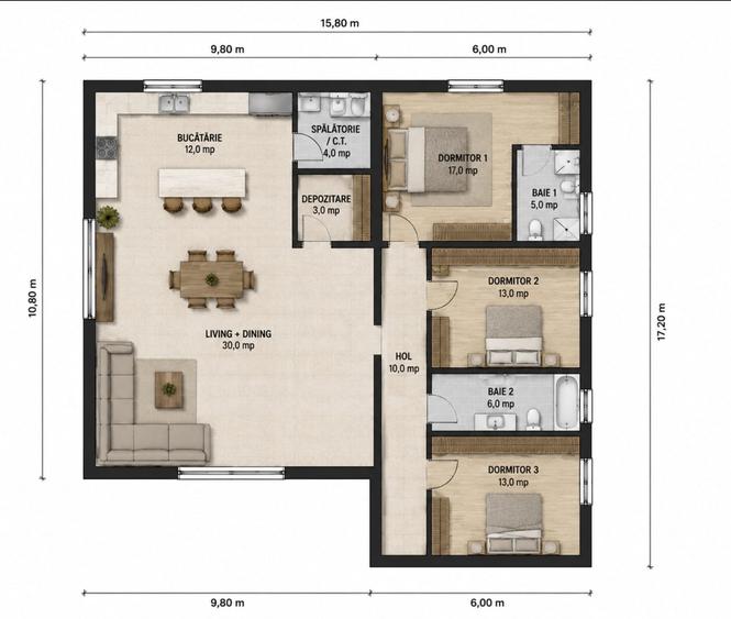 Casă individuală cu 4 camere cu Teren 420 Mp în Industriilor