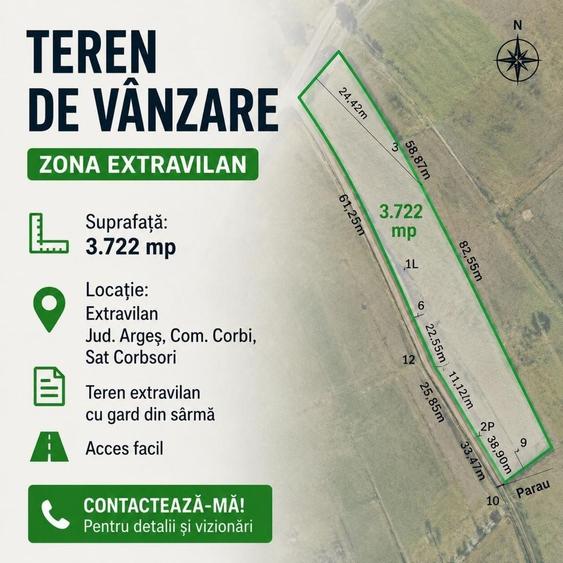 Teren de 3700 mp, în Corbșori