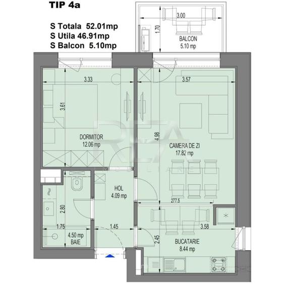 Apartament cu 2 camere semidecomandat în Aviației