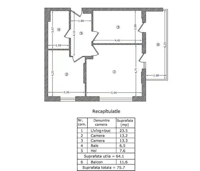 Apartament cu 3 camere în Nord