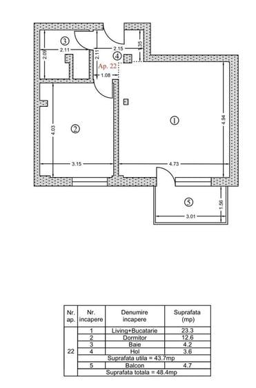 Apartament cu 2 camere decomandat în Central