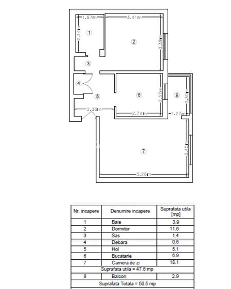 Apartament cu 2 camere decomandat în Nicolina