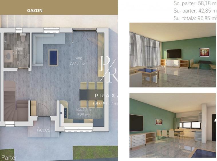 Duplex cu 4 camere cu Canalizare în Florești