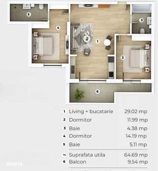 Apartament cu 3 camere semidecomandat în Central