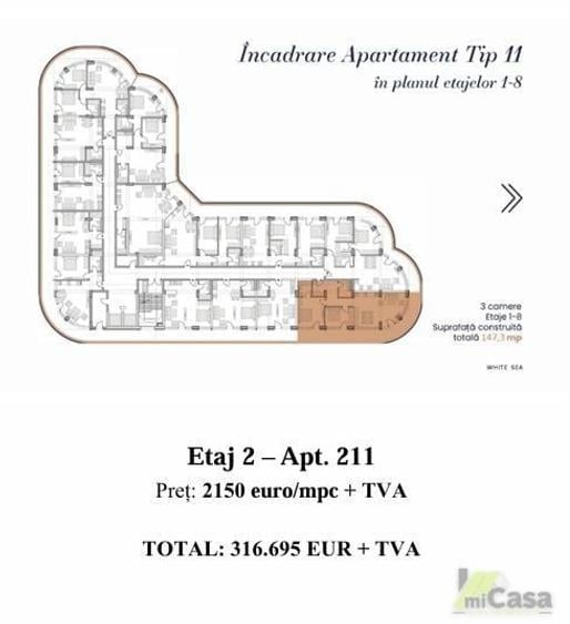 Apartament cu 3 camere în Central