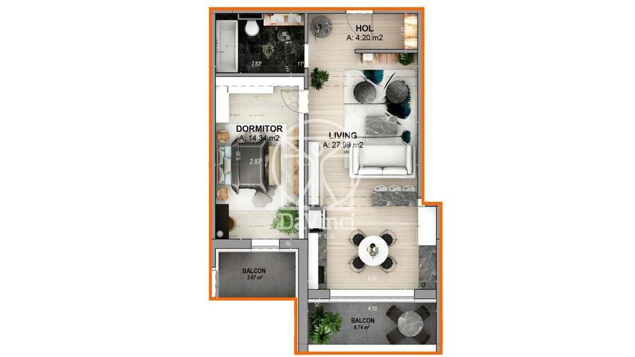 Apartament cu 2 camere în Cristian