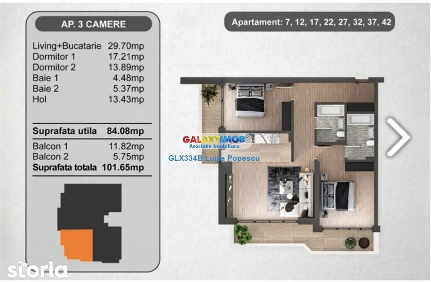 Apartament cu 3 camere în 13 Septembrie