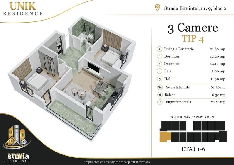 Apartament cu 3 camere în Central