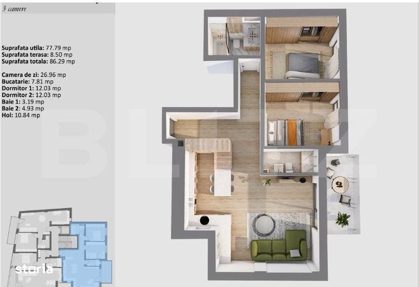 Apartament cu 3 camere, 77,79 mp - zona Centrala - 14