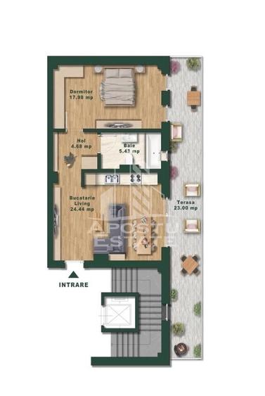 Apartament cu 2 camere semidecomandat în Torontalului