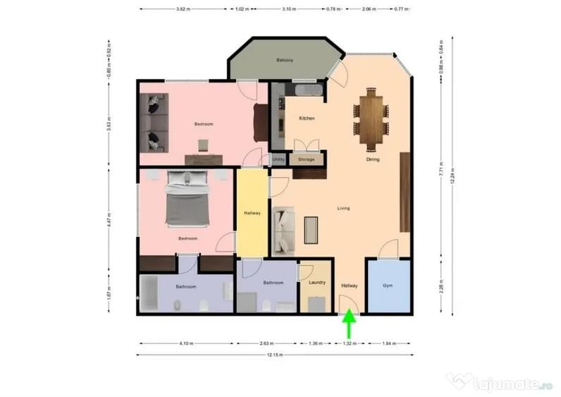 Apartament cu 3 camere semidecomandat în Europa