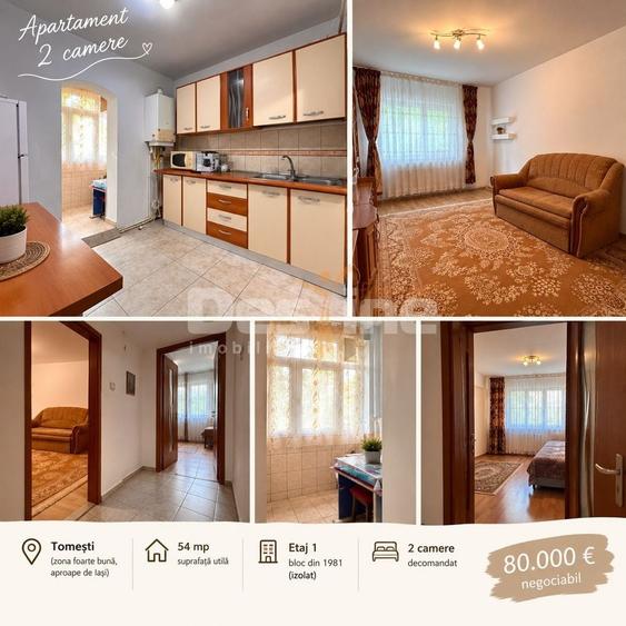 Apartament cu 2 camere decomandat, mobilat în Tomești