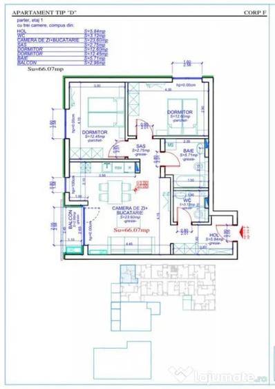 Apartament cu 3 camere decomandat în Aradului