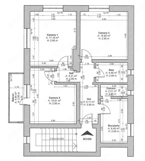 Apartament cu 3 camere decomandat în Punctele Cardinale
