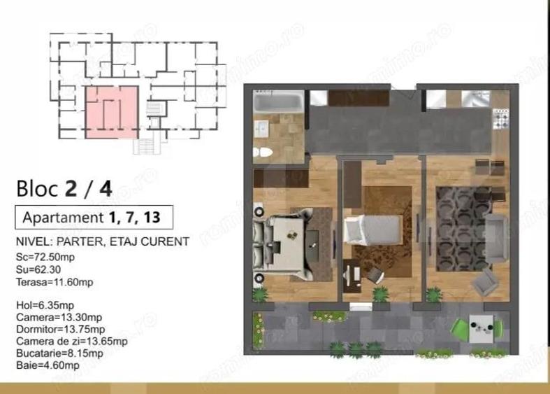 Apartament cu 3 camere decomandat în Central
