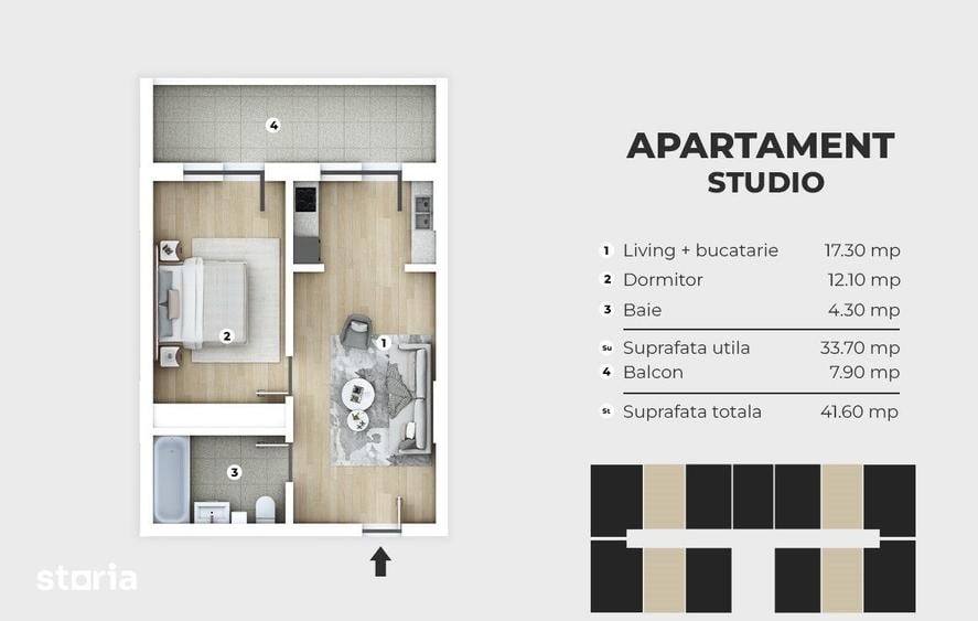 Apartament cu 2 camere în Apărătorii Patriei