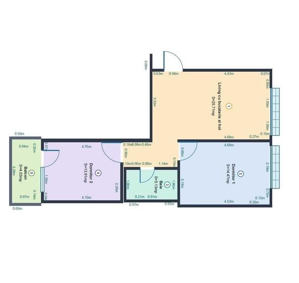 Apartament cu 3 camere semidecomandat în Central