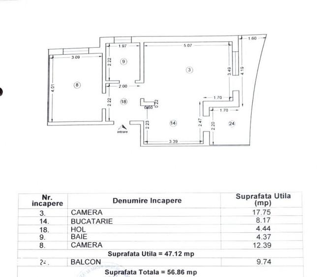 Apartament cu 2 camere decomandat în Năvodari