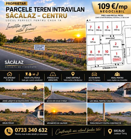 Teren Construcții intravilan de 504 mp, în Săcălaz