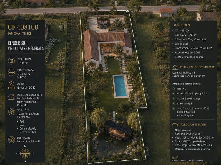 Teren Construcții intravilan de 1798 mp, în Ianova