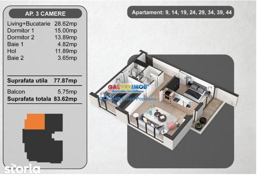 Apartament cu 3 camere în 13 Septembrie
