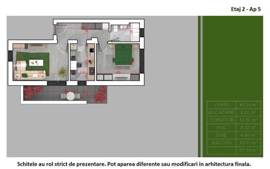 Apartament cu 2 camere decomandat, mobilat în Theodor Pallady