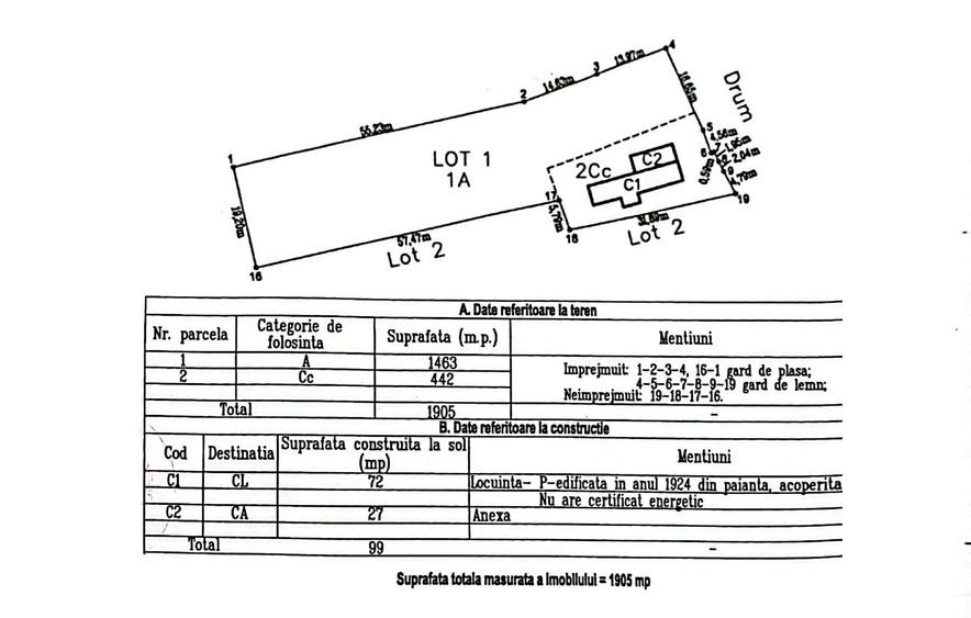 Casă cu 3 camere cu Teren 1905 Mp în Vânători