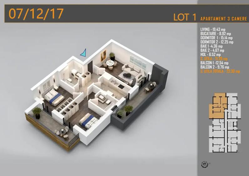 Apartament cu 3 camere decomandat în Theodor Pallady