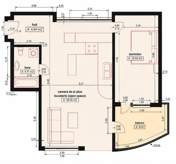 Apartament cu 2 camere în Gheorgheni
