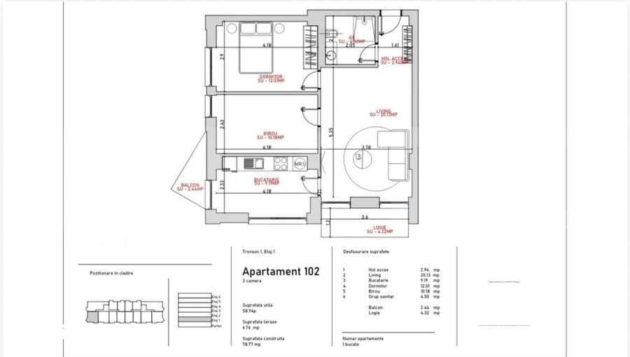 Apartament cu 2 camere în Stoicănești