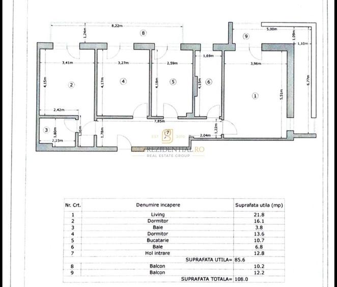 Apartament cu 3 camere decomandat în Central