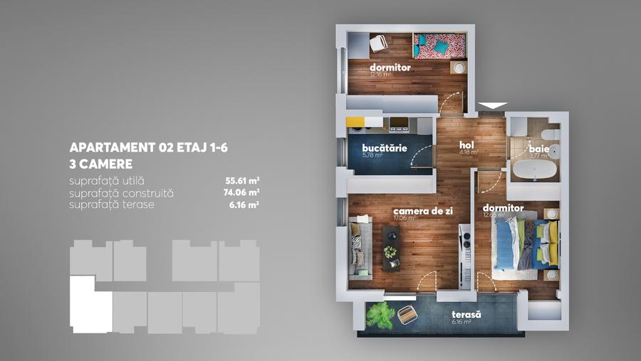 Apartament cu 2 camere decomandat în Apărătorii Patriei