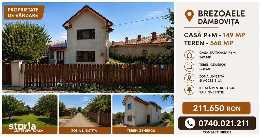 Casă cu 5 camere cu Teren 568 Mp în Brezoaele