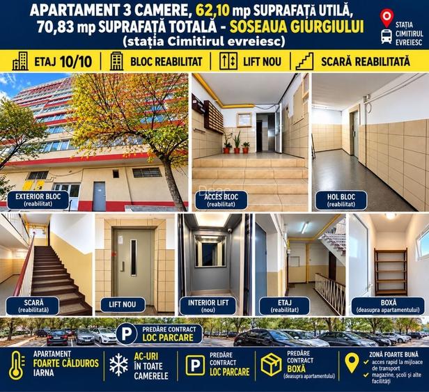 Apartament 3 camere, complet mobilat si utilat, parcare si boxa Soseaua Giurgiului, Sector 4