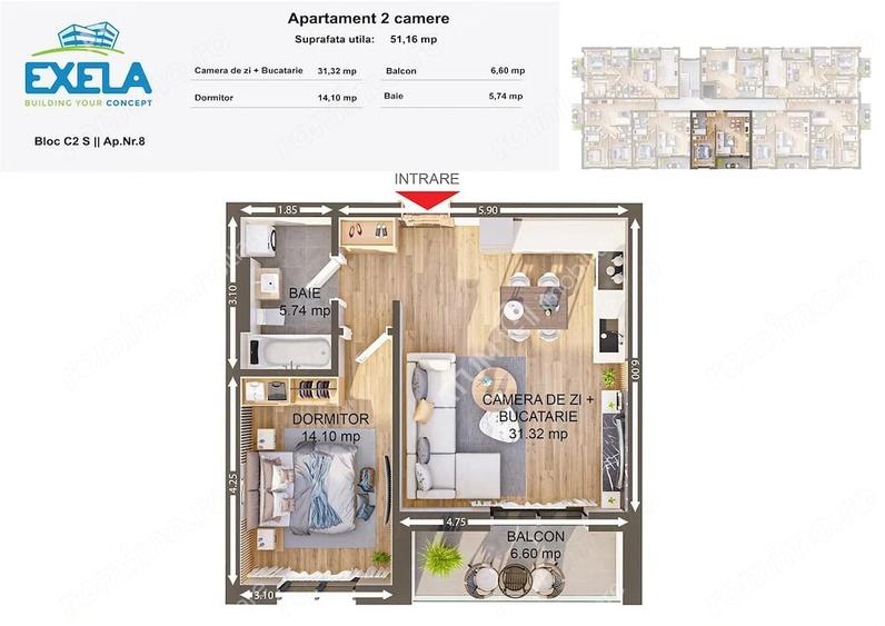 Apartament cu 2 camere etaj 1 la cheie 51 mp zona Brana din Selimbar - 8