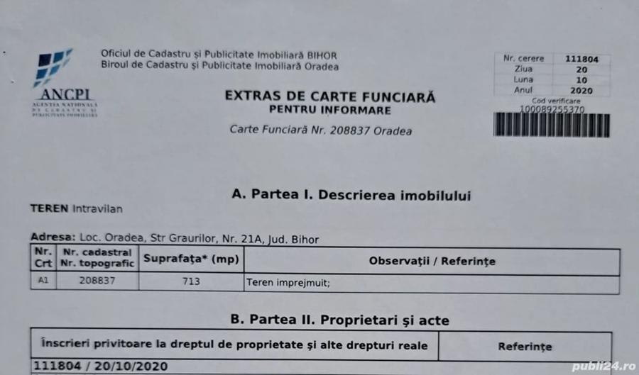 Teren de 713 mp, în Central