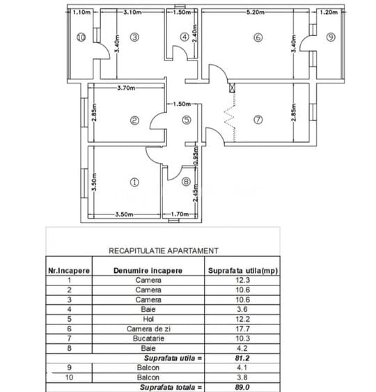 ETAJ 3! Apartament 4 camere 2 bai 89mp, CUG, CT + AC - 1