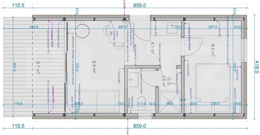Casă individuală cu 2 camere cu Canalizare în Central