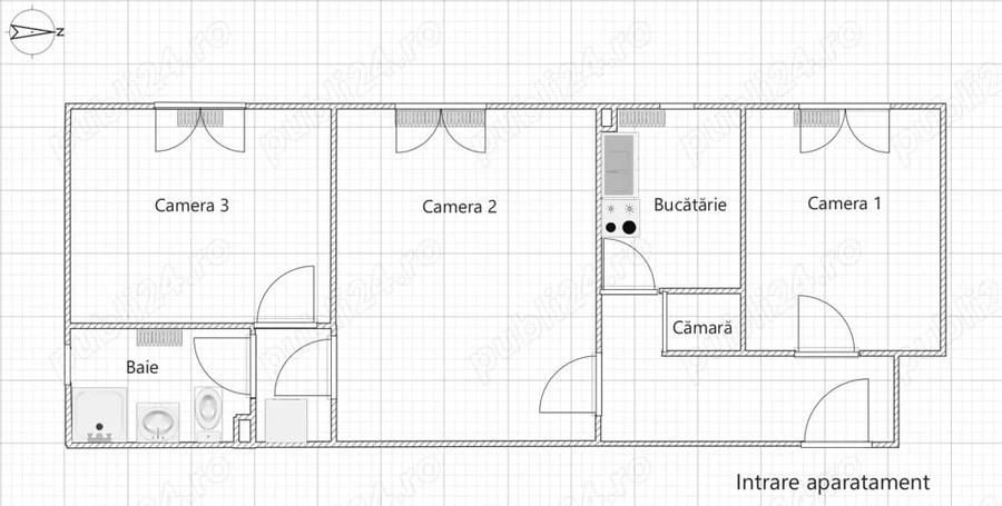 Apartament cu 3 camere semidecomandat în Cetate