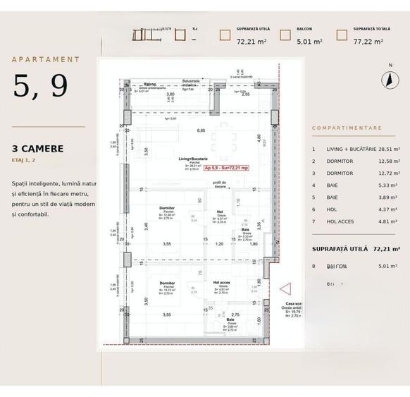 Apartament cu 2 camere decomandat în Soarelui