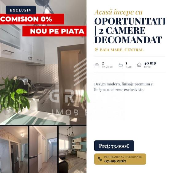 Apartament cu 2 camere decomandat, mobilat în Central